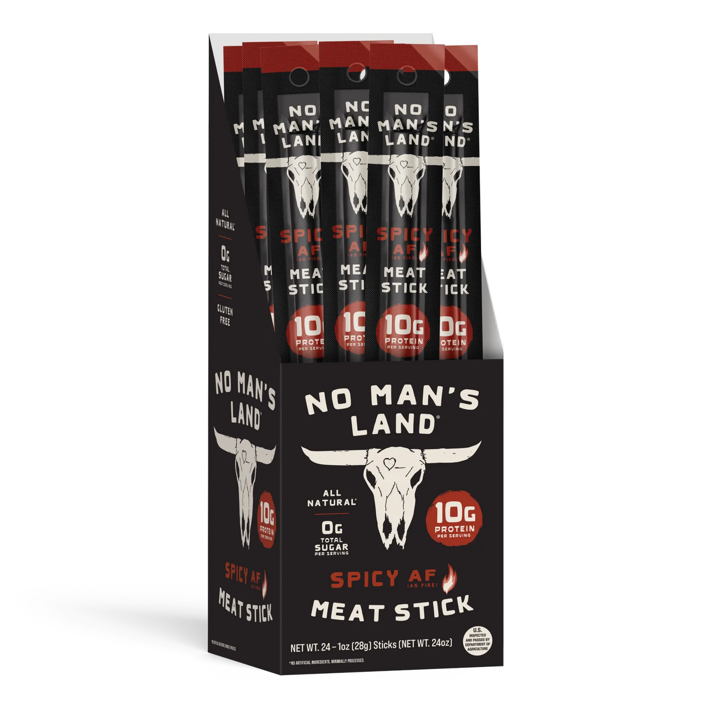 Packaging of No Man's Land Spicy AF Meat Stick